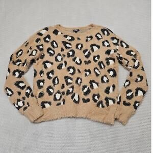 Express Sweater Womens Medium Animal Print Mohair Fuzzy